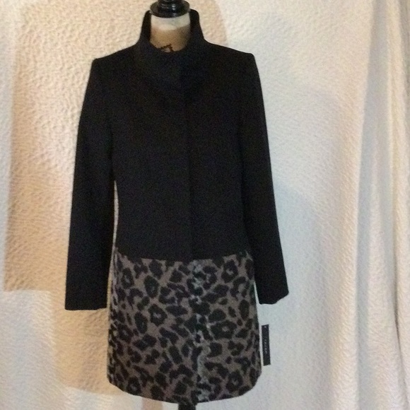 T Tahari wool coat - black and leopard - Picture 1 of 12